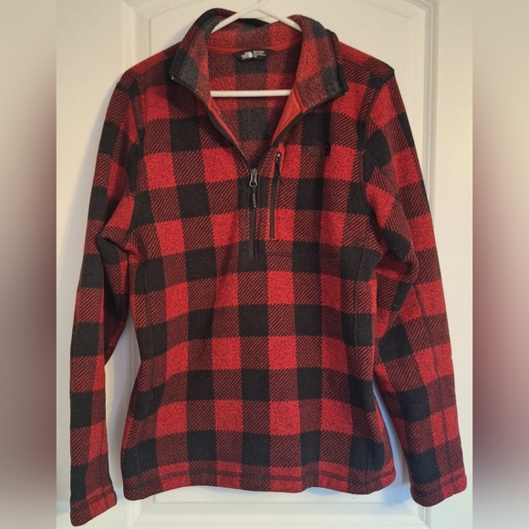 The North Face Red and Black Plaid Fleece Pullover - Picture 2 of 7